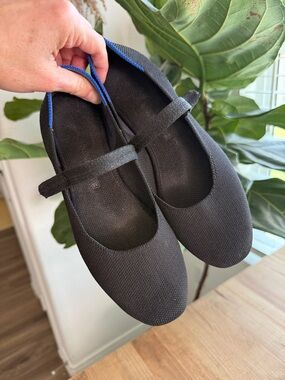 Rothy’s The Square Mary Jane Flats Black Blue Trim Size 6 Washable